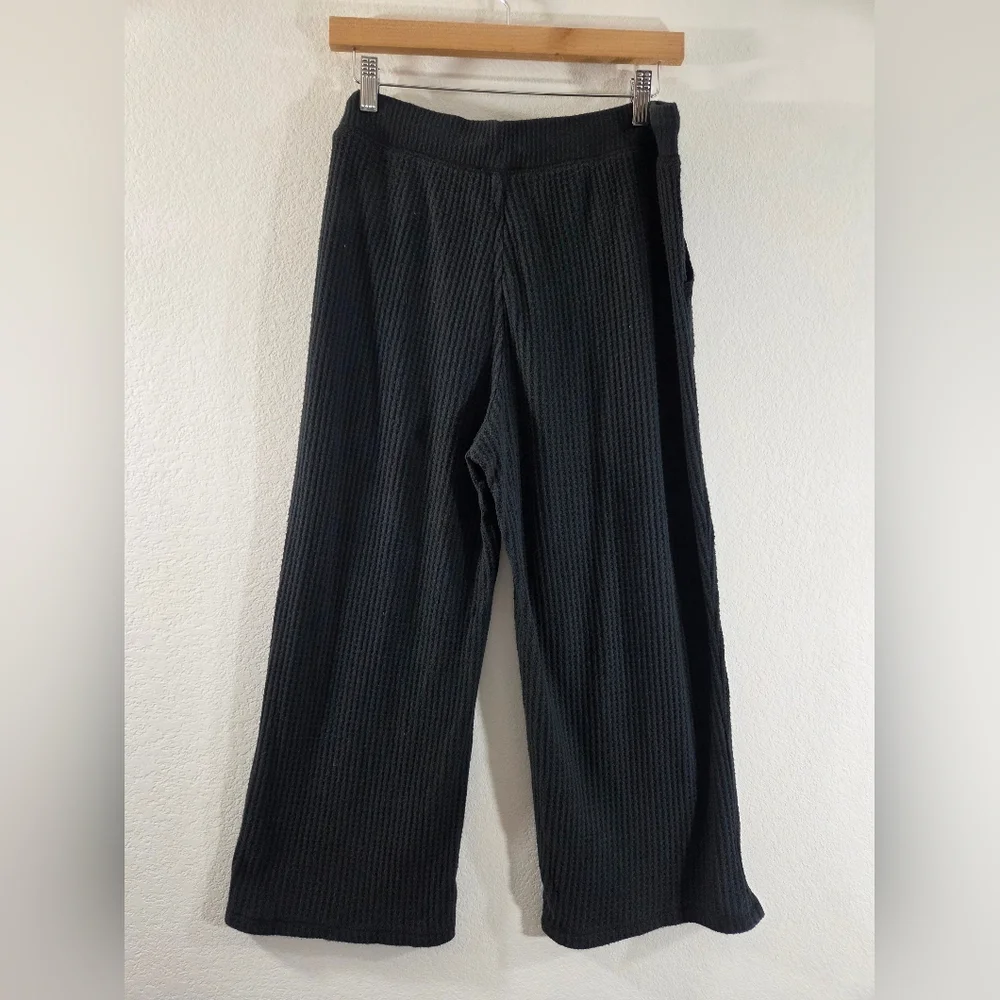 J. CREW Black Waffle Knit Cropped Wide Leg Cozy Lounge Soft Pajama Sleep Bottoms